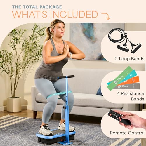 Lifepro TrimLite Vibration Plate Exercise Machine with Handlebars ?C Whole Body Vibration Machine, Ideal Lymphatic Drainage Massager ?C 99 Speed Levels, Bluetooth Speaker, Resistance Bands & Remote