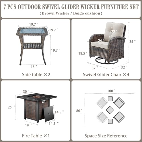 Patio Wicker Chairs Swivel Rocker - Outdoor Swivel Rocking Chairs Set of 2 with Rattan Side Table, Patio Swivel Glider Chair 3 Piece Patio Furniture Sets for Deck Porch Pool Brown/Blue