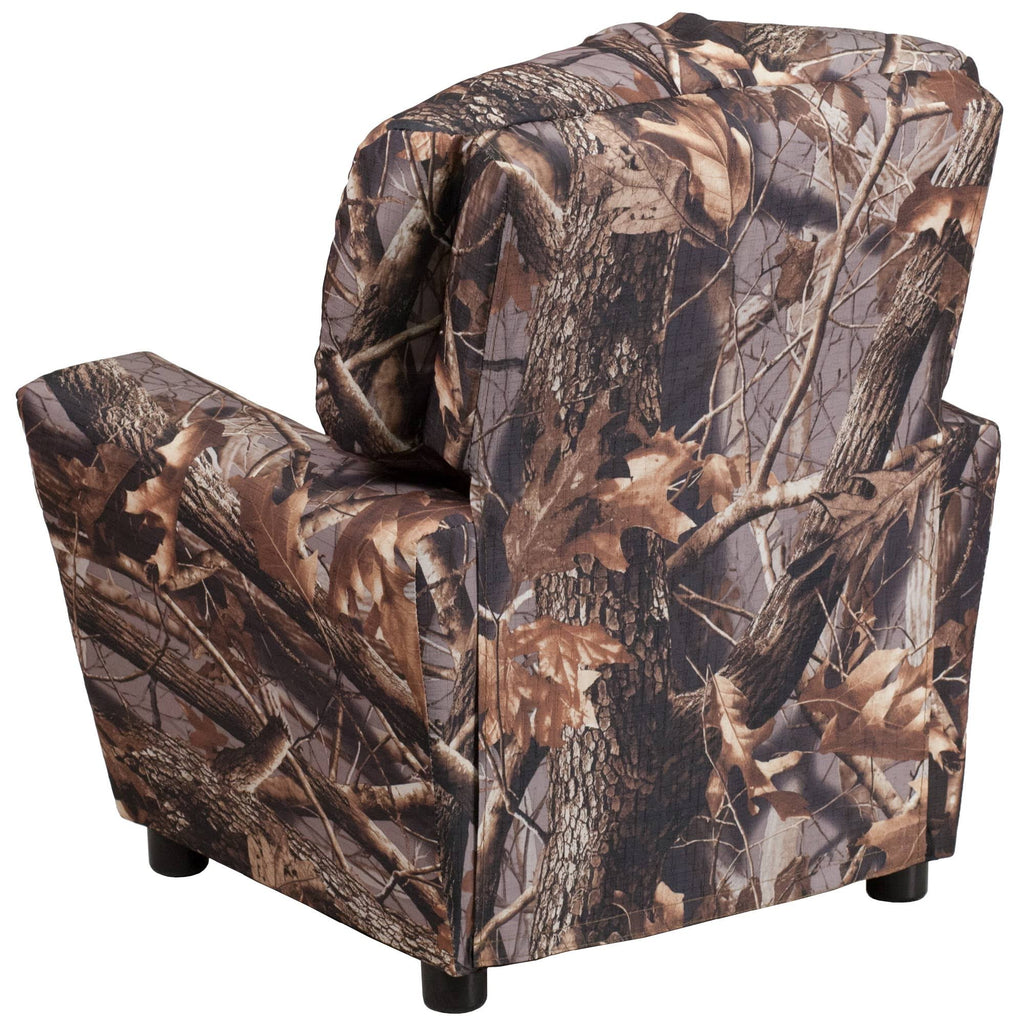 Emma and Oliver Camouflaged Fabric Kids Recliner with Cup Holder