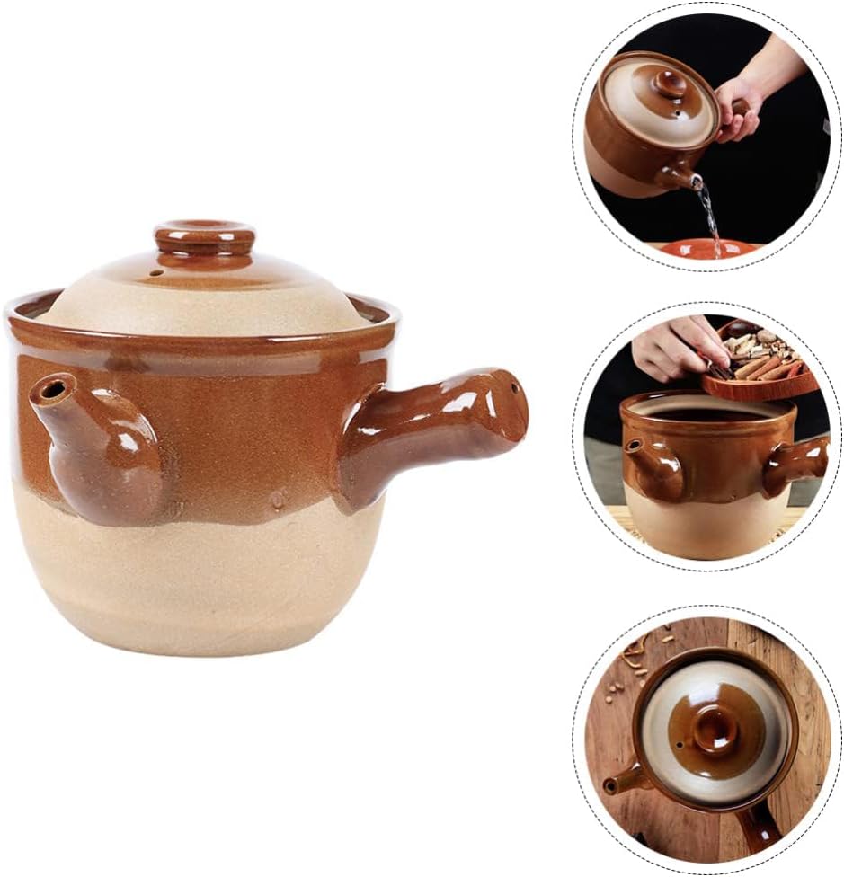 Traditional Chinese Medicine Casserole Retro Skillet Pottery Clay Chinese Medicine Pot Pitcher Teapot Stew Pot Ramen Gift,001,25x19cm (1 22x17.5cm)