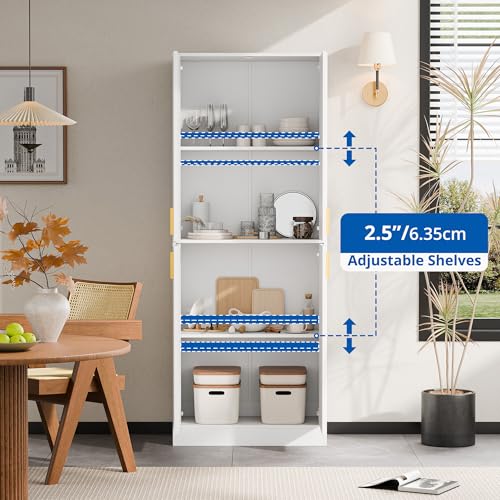 Cozy Castle Kitchen Pantry Cabinet, 71 Tall Wood Storage Cabinet with Doors and Shelves 4 Doors Freestanding Cupboard Utility Hutch for Dining Room Living Room Bathroom Furniture, Gray