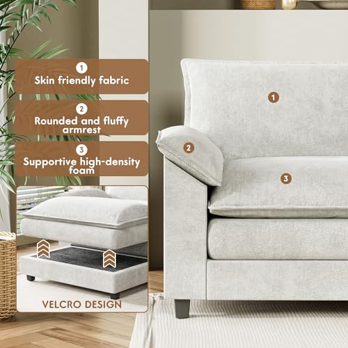 YESHOMY Sectional Modular Sofa U Shaped Chenille Fabric Couch with High Supportive & Soft Sponges and Removable Ottoman, Sleeper Comfy Upholstered Furniture for Living Room, Grey