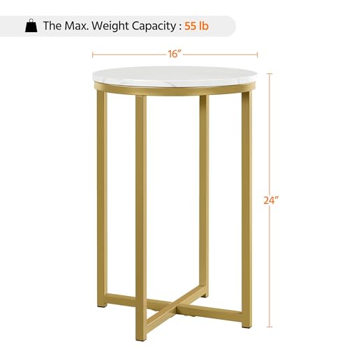 Yaheetech Faux Marble Side Table, 16in End Table Modern Accent Sofa Table w/X-Based, Round Tabletop, Sturdy Metal Legs for Living Room, Black