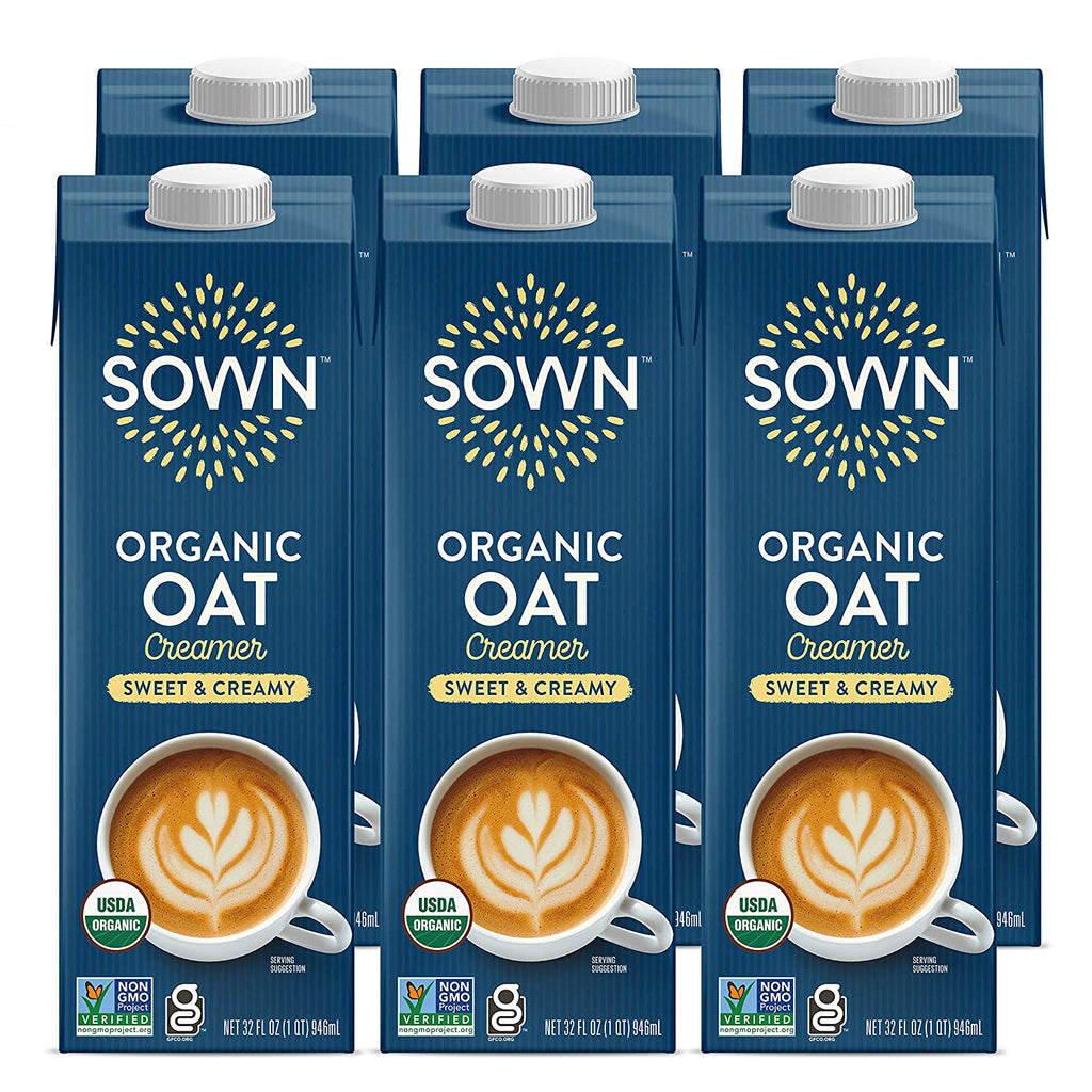 SOWN Organic Oat Creamer Unsweetened - Barista Oat Milk Non Dairy Coffee Creamer - Plant Based, Dairy-Free, Vegan, 0g Added Sugar, Gluten-Free, Non-GMO, Shelf Stable - 32oz (Pack of 6)