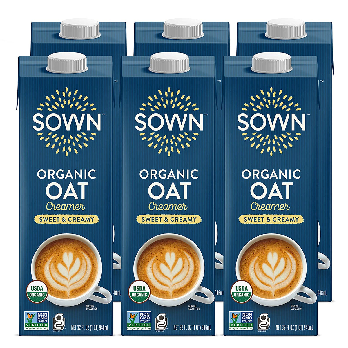 SOWN Organic Oat Creamer Unsweetened - Barista Oat Milk Non Dairy Coffee Creamer - Plant Based, Dairy-Free, Vegan, 0g Added Sugar, Gluten-Free, Non-GMO, Shelf Stable - 32oz (Pack of 6)