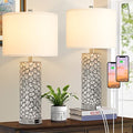 Brightever Table Lamp for Living Room - Touch Lamps Set of 2 with Dual USB Charging Ports, 3-Way Dimmable Farmhouse Lamps for Nightstands, Rustic Bedside Lamp for End Tables, 2 A19 LED Bulbs Included