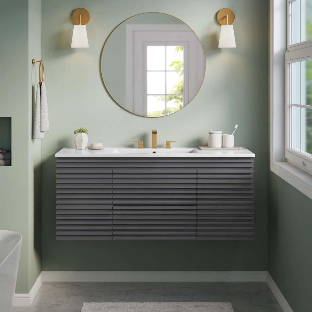 Modway Render 48 MDF and Particleboard Wall-Mount Bathroom Vanity - Gray/White