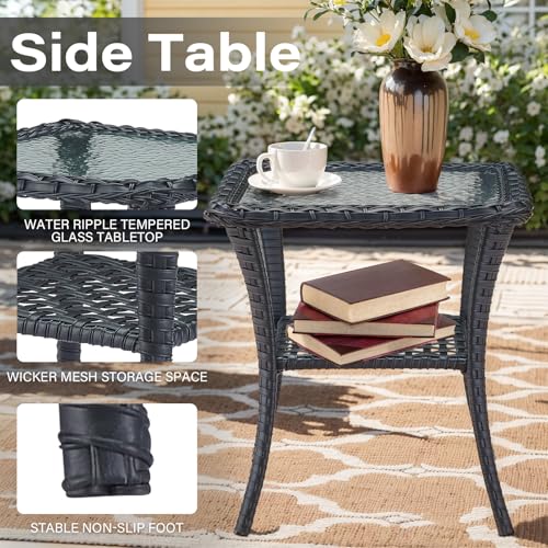 Patio Wicker Chairs Swivel Rocker - Outdoor Swivel Rocking Chairs Set of 2 with Rattan Side Table, Patio Swivel Glider Chair 3 Piece Patio Furniture Sets for Deck Porch Pool Brown/Blue