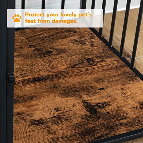 HOOBRO Dog Crate Furniture, Wooden Dog House, Decorative Dog Kennel with Drawer, Indoor Pet Crate End Table for Small Dog, Steel-Tube Puppy Cage, Chew-Proof, Greige BG01GW03