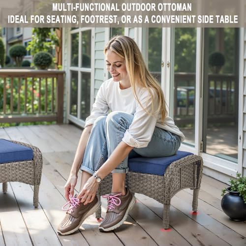 Patio Wicker Chairs Swivel Rocker - Outdoor Swivel Rocking Chairs Set of 2 with Rattan Side Table, Patio Swivel Glider Chair 3 Piece Patio Furniture Sets for Deck Porch Pool Brown/Blue