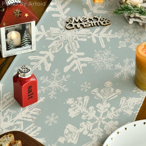 Artoid Mode Navy Blue Snowflakes Christmas Table Runner, Seasonal Winter Holiday Kitchen Dining Table Decoration for Home Party Decor 13x72 Inch