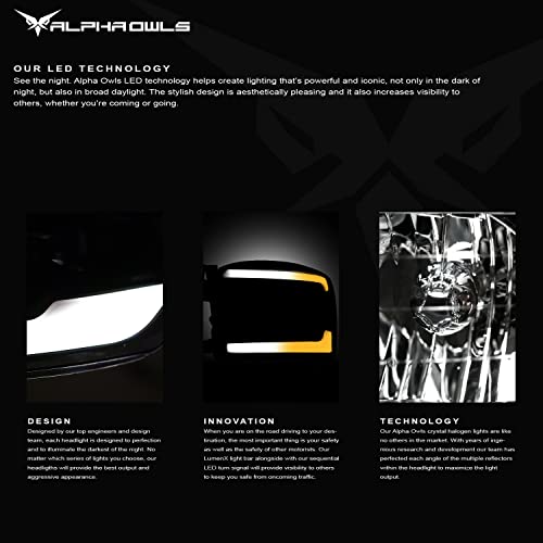 Alpha Owls 8710401 Crystal Headlights With Switchback Sequential LED Light Bar & Startup Light - Black Amber Fits 2009-2018 Dodge Ram 1500 2500 3500/2019-2023 Classic Halogen Models