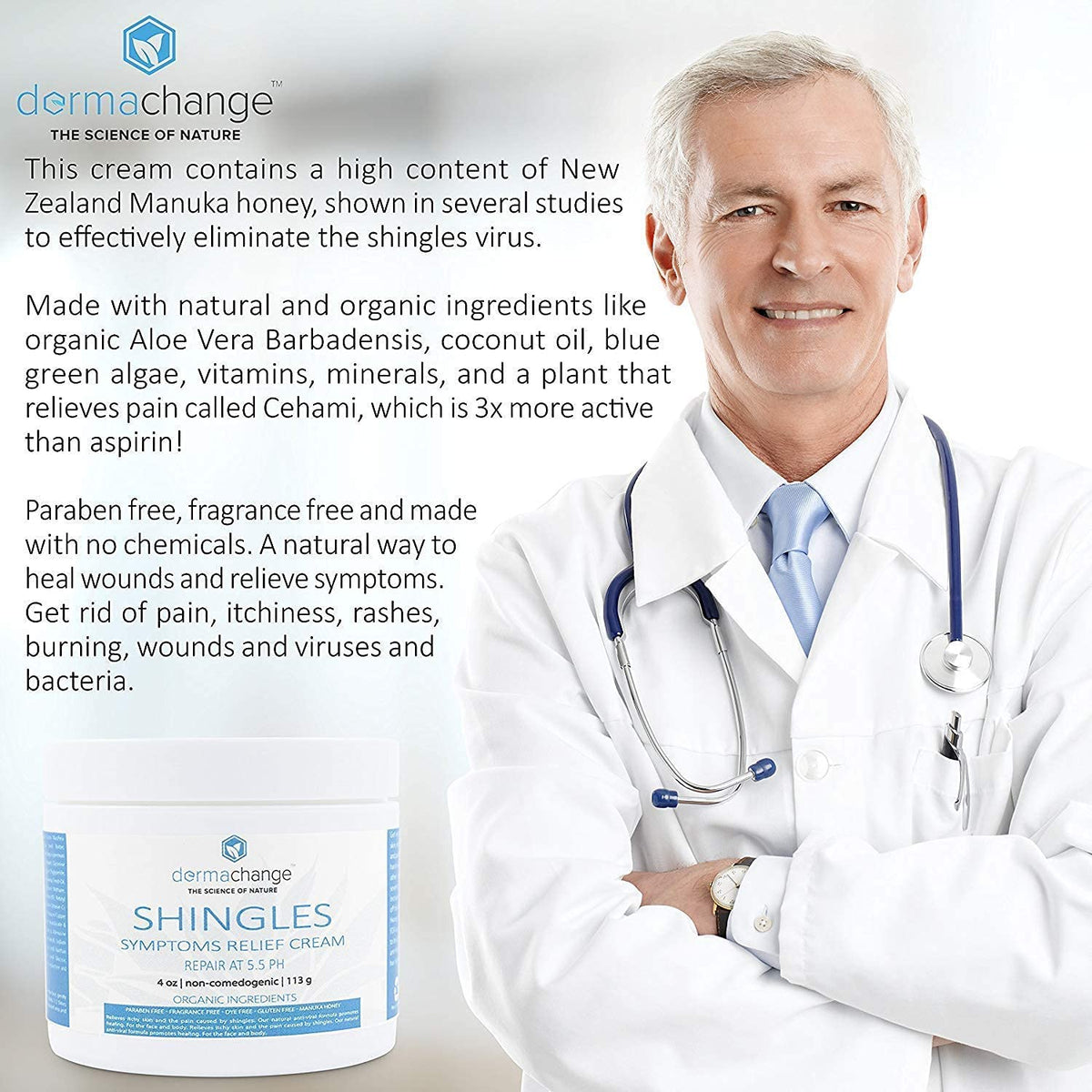 Natural Shingles Treatment and Relief Cream - with Manuka Honey - Shingle Nerve Pain Ointment - Natural Moisturizer for Face and Body - Stops Shingle Breakouts, Burning, Scar, Itchy Dry Skin (8oz)