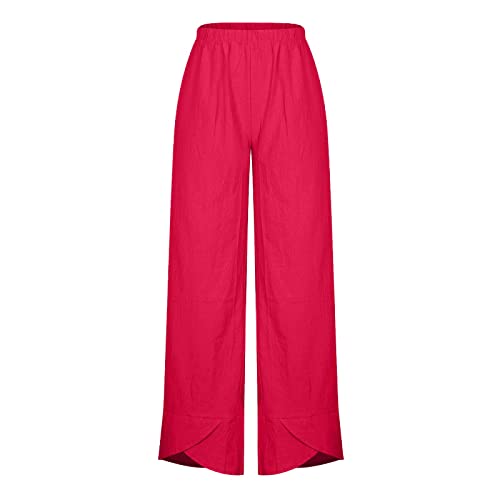 Women's Cotton Linen Casual Summer Harem Pants Solid Color Loose Wide Leg Pant Comfortable Sweatpants with Pocket