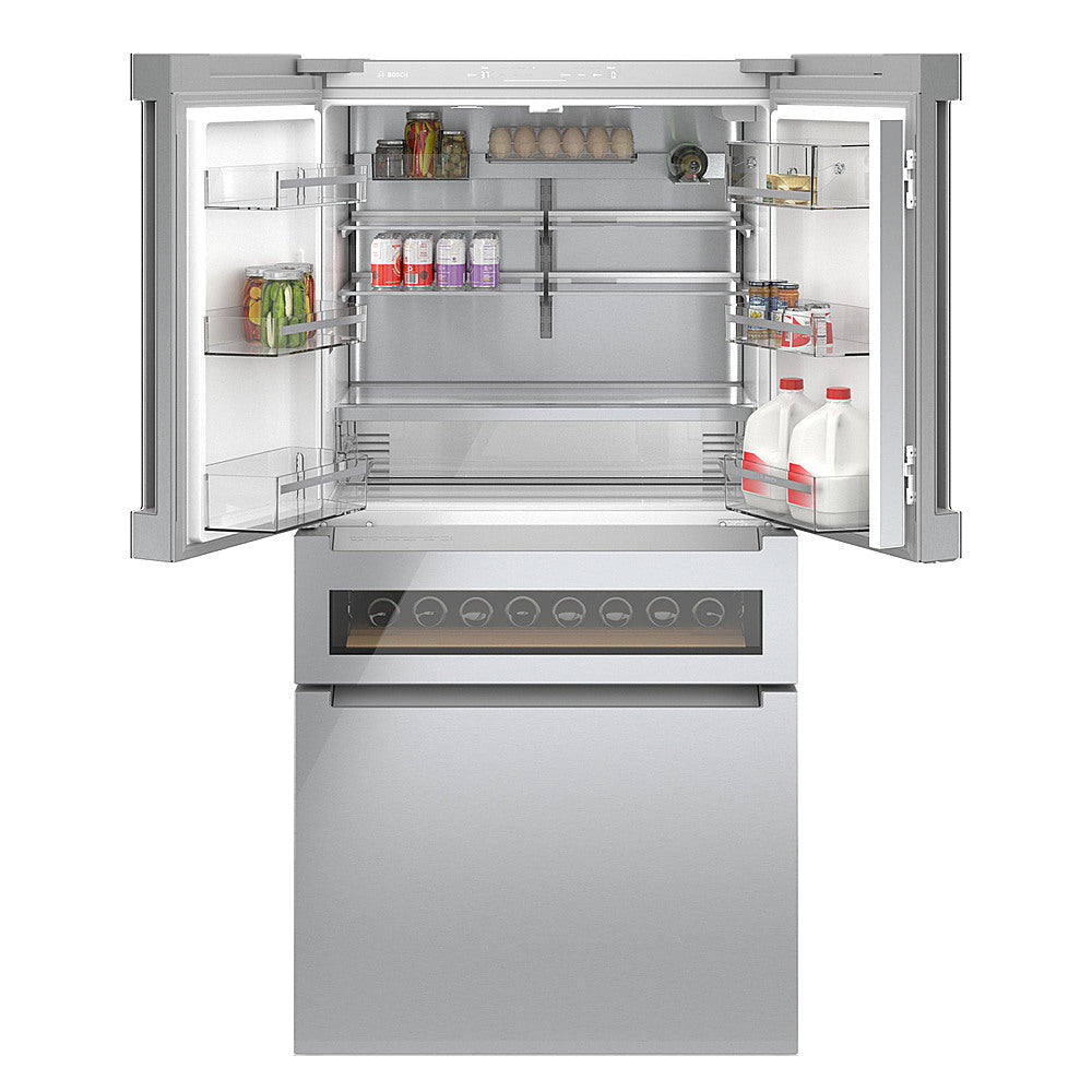 Bosch - 800 Series 20 Cu. Ft. 4-Door French Door Counter-Depth Smart Refrigerator with Beverage Cooler Drawer - Stainless steel