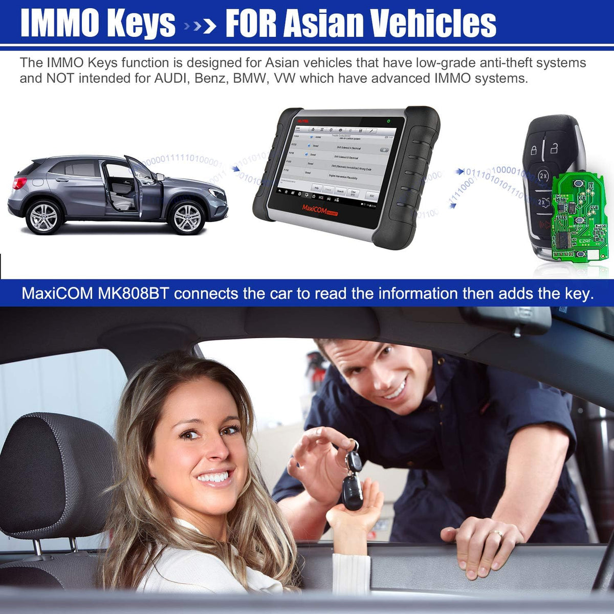 Autel MaxiCOM MK808BT Car Diagnostic Scan Tool, 2022 Newest Upgraded Ver. of MK808, MX808, All Systems Diagnosis & 28+ Services, ABS Bleed, Oil Reset, EPB, SAS, DPF, BMS, Throttle, Injector Coding