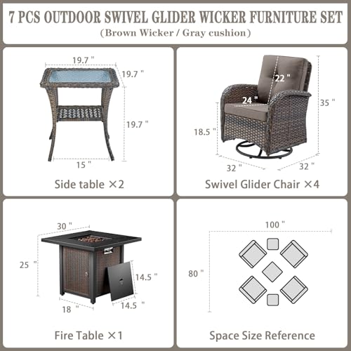 Patio Wicker Chairs Swivel Rocker - Outdoor Swivel Rocking Chairs Set of 2 with Rattan Side Table, Patio Swivel Glider Chair 3 Piece Patio Furniture Sets for Deck Porch Pool Brown/Blue