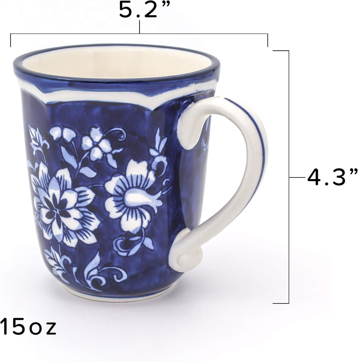 Euro Ceramica Blue Garden 16 Piece Oven Safe Hand Painted Stoneware Dinnerware Set, Service for 4, Bold Vase Design/Floral Pattern, White and blue