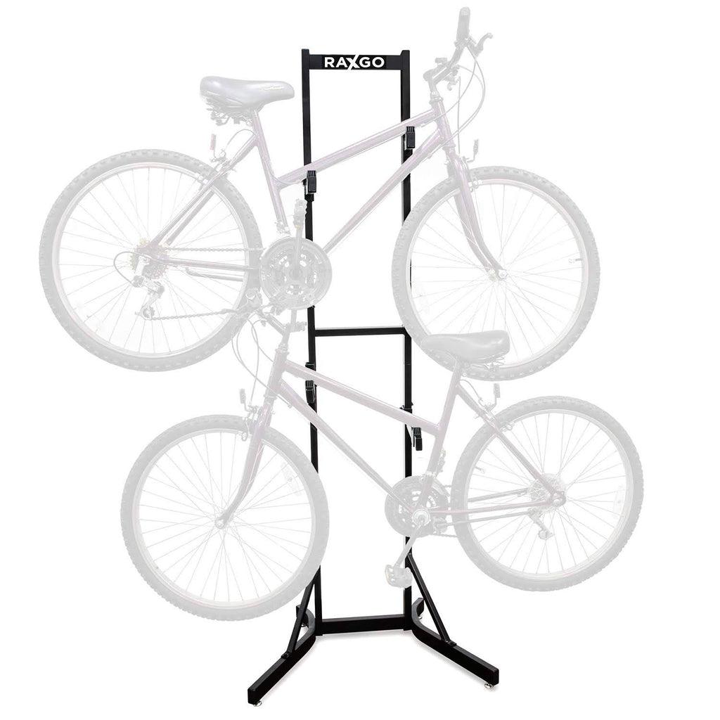 RaxGo Bike Storage Rack, 2 Bicycle Garage Stand, Adjustable, Freestanding, Adjustable Hooks Universal for Indoor Use