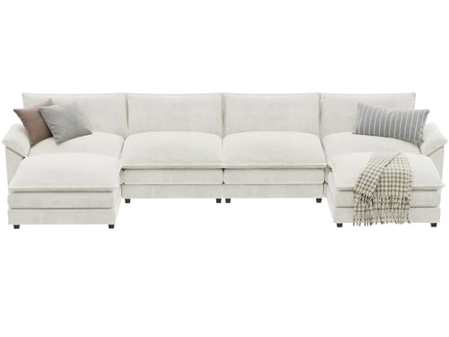 YESHOMY Sectional Modular Sofa U Shaped Chenille Fabric Couch with High Supportive & Soft Sponges and Removable Ottoman, Sleeper Comfy Upholstered Furniture for Living Room, Grey