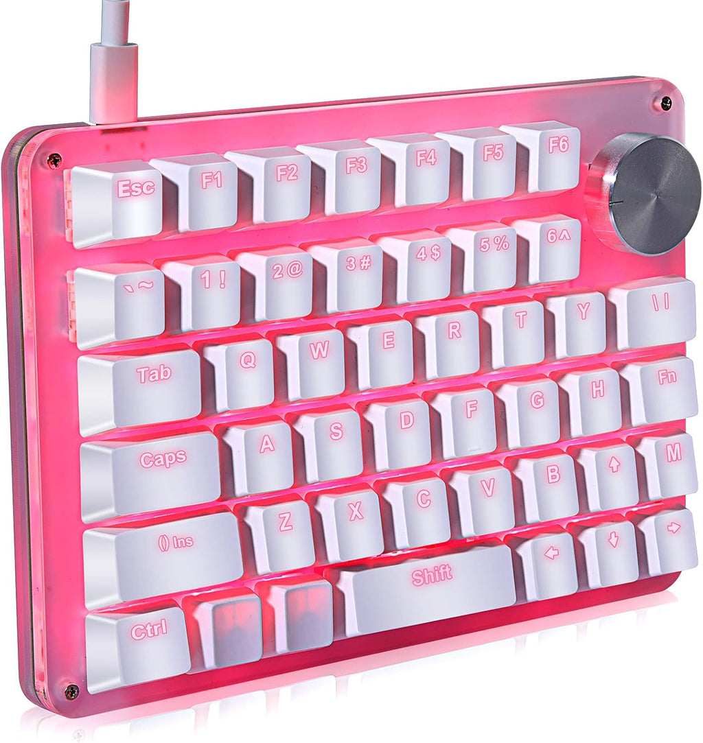 Koolertron One Handed Mechanical Gaming Keyboard, Programmable Keypad,Rotating Knob 45 Keys Blue Backlit/Blue Switches for Windows PC Gamers