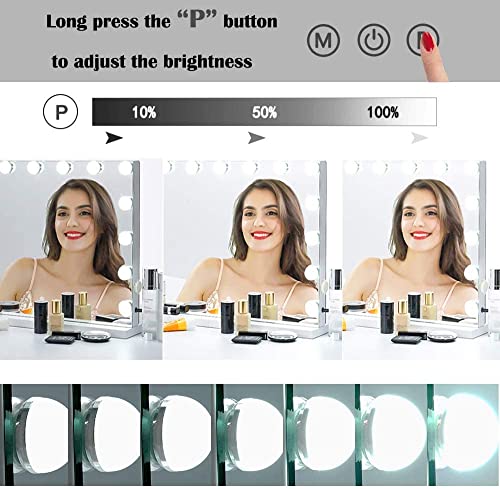 Zdorzi 31.5x 23.6 Vanity Mirror Makeup Mirror with Lights,Large Hollywood Lighted Vanity Mirror with 18 Dimmable LED Bulbs,3 Color Modes,Touch Control for Dressing Room & Bedroom,Wall-Mounted,White