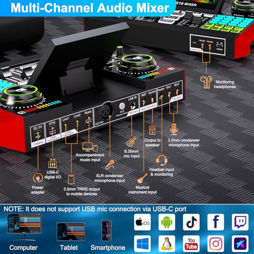 Podcast Microphone Bundle with Live Sound Card Audio Mixer, Podcast Equipment Bundle with 3.5mm Condenser Microphone for Pc/Phone Live Streaming Singing Gaming, Sound Board with Voice Changer, Denoise