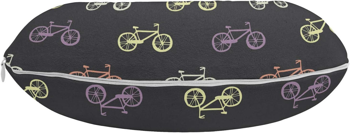Ambesonne Bicycle Travel Pillow Neck Rest, Biking Theme Cycling Outdoors Travelling Colorful and Retro on a Dark Background, Memory Foam Traveling Accessory for Airplane and Car, 12, Multicolor