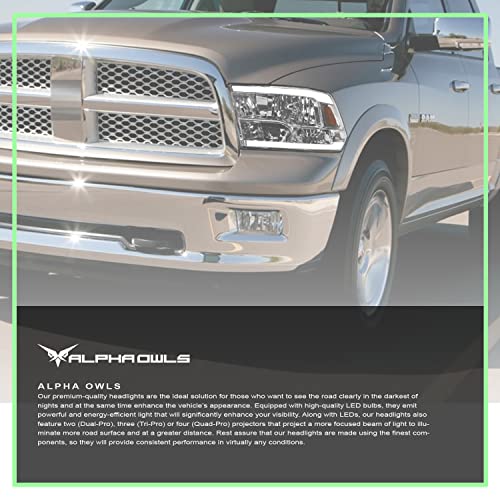 Alpha Owls 8710401 Crystal Headlights With Switchback Sequential LED Light Bar & Startup Light - Black Amber Fits 2009-2018 Dodge Ram 1500 2500 3500/2019-2023 Classic Halogen Models