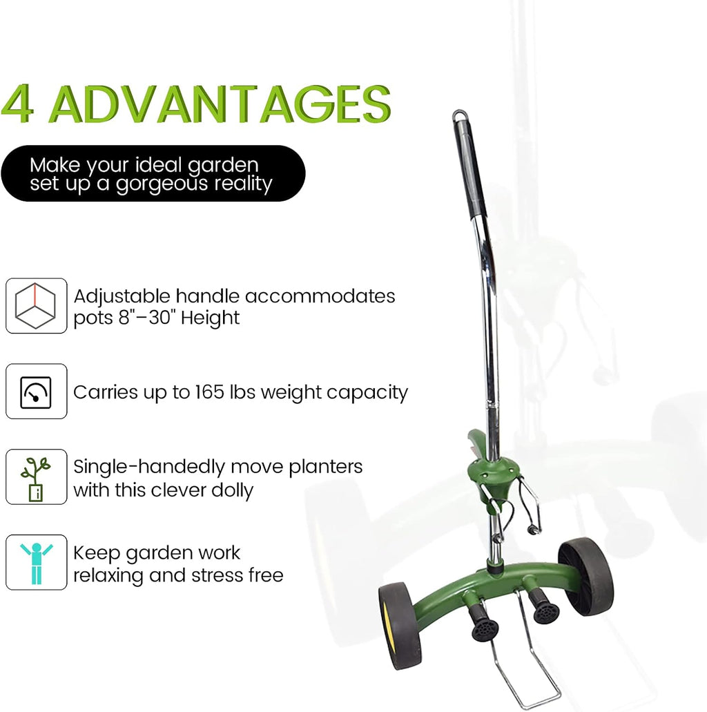 Patio, Lawn AND Garden EJWOX Garden Pot Mover with Adjustable Handle - Heavy Duty Plant Dolly Caddy with Sturdy Flat-Free Wheels and Gripping Suction Cups, Max 165 Lbs Weight Capacity