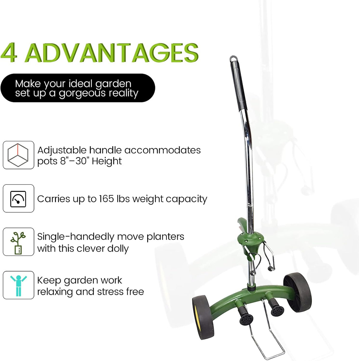 Patio, Lawn AND Garden EJWOX Garden Pot Mover with Adjustable Handle - Heavy Duty Plant Dolly Caddy with Sturdy Flat-Free Wheels and Gripping Suction Cups, Max 165 Lbs Weight Capacity