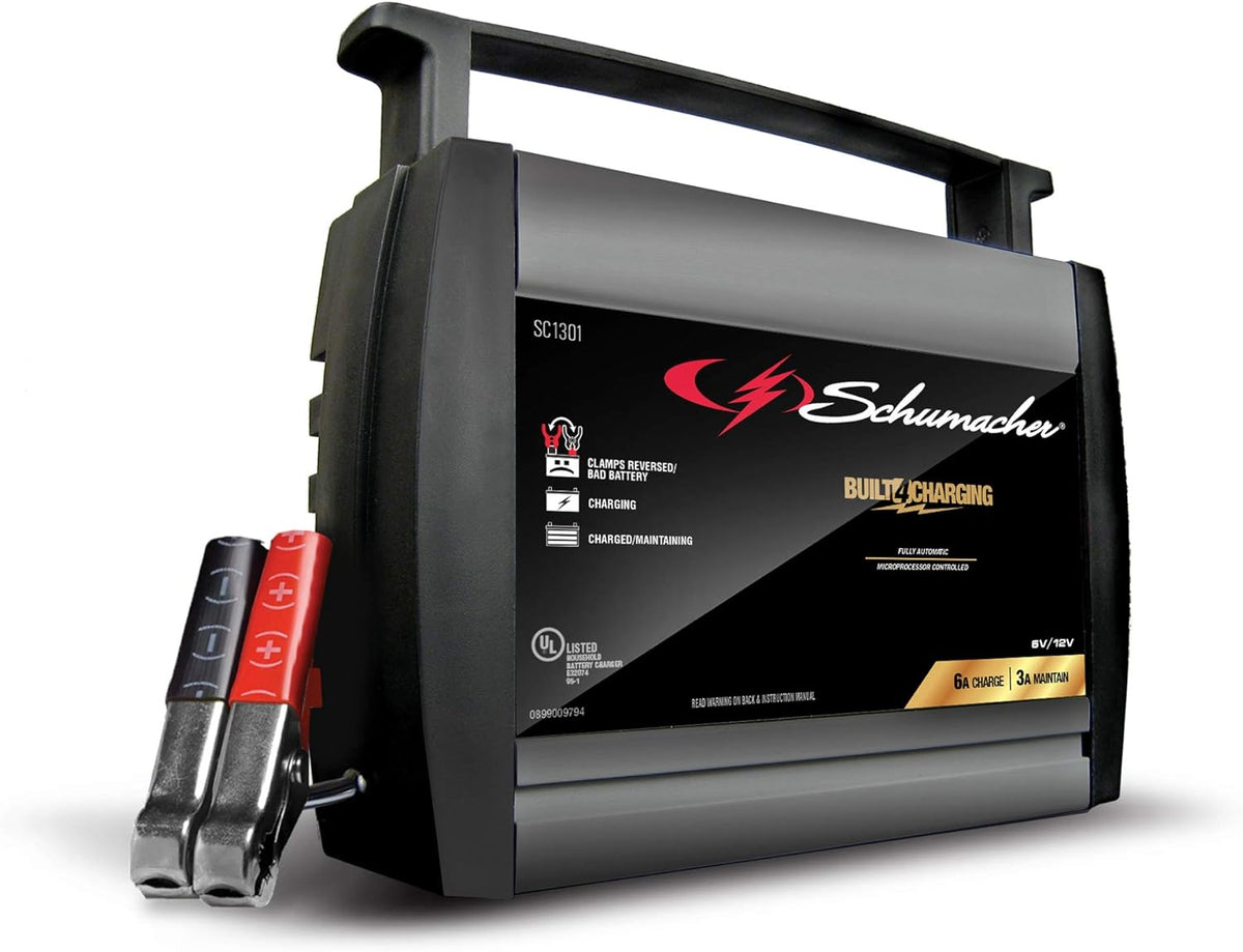 Schumacher Fully Automatic Battery Charger Maintainer, and Auto Desulfator with Battery Detection - 15 Amp/3 Amp, 6V/12V - For Cars, Trucks, SUVs, Marine, RV Batteries