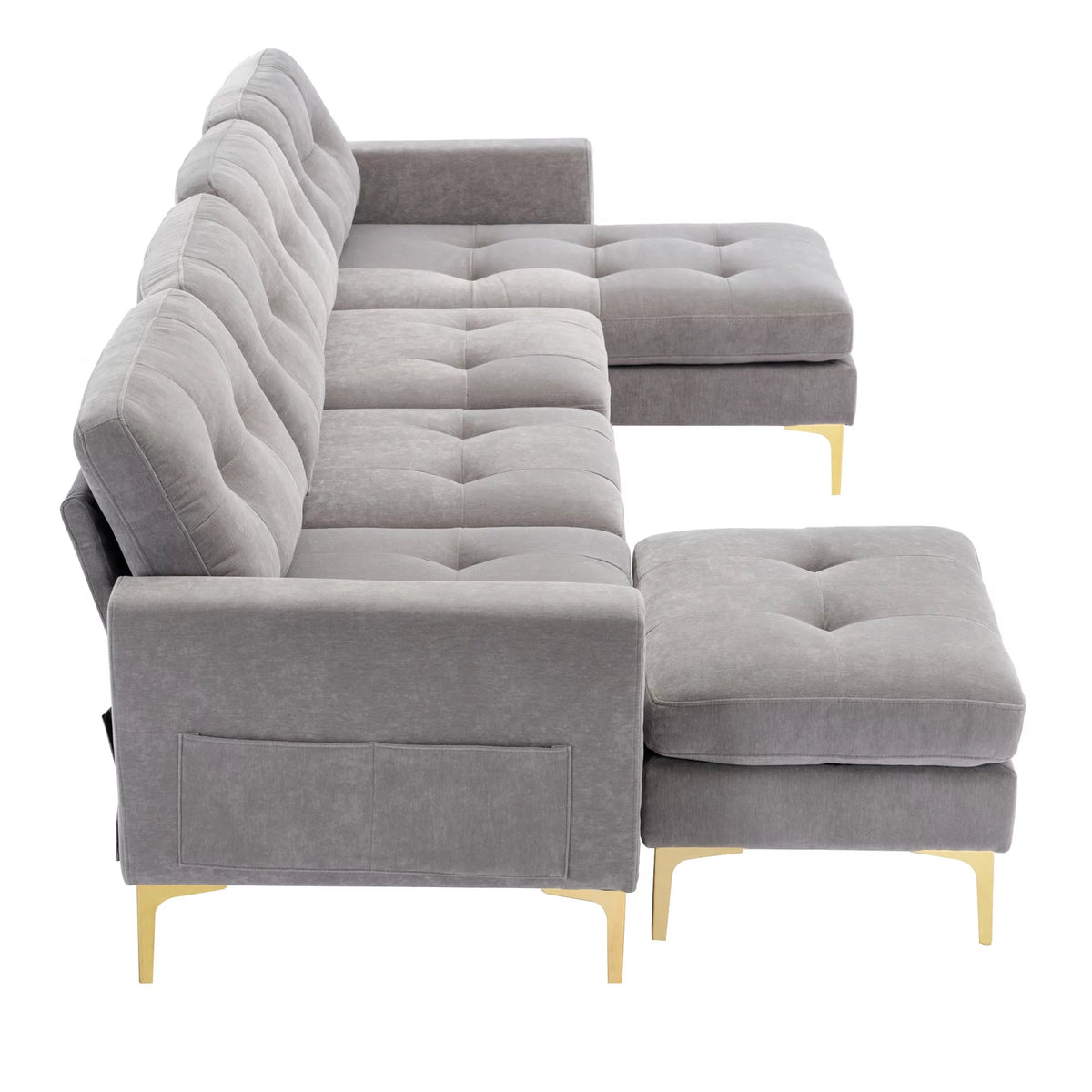 Soges U-Shaped Sectional Sofa with Ottoman, Convertible Couch for Living Room, 5 Seater Sofa, Gray, 110x54