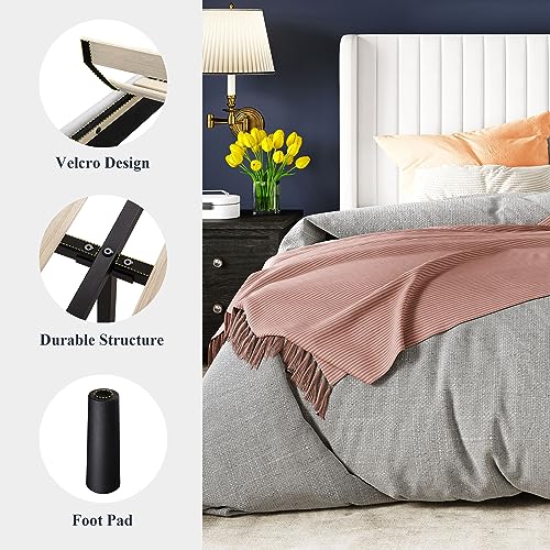 Allewie Queen Size Velvet Bed Frame/Vertical Channel Tufted Wingback Headboard/Upholstered Platform Bed/Strong Wooden Slats/No Box Spring Needed/Easy Assembly/Black