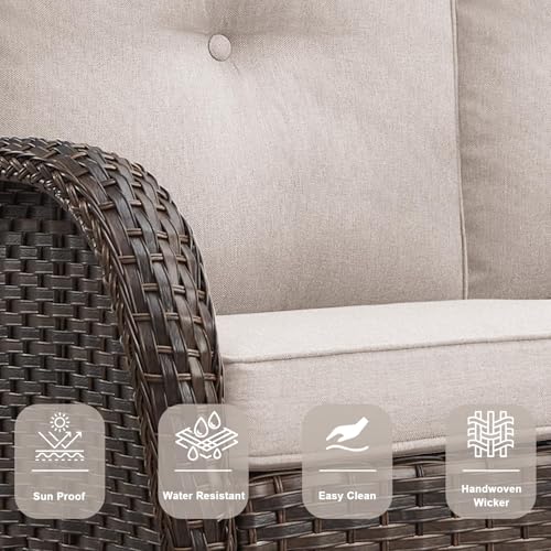 Patio Wicker Chairs Swivel Rocker - Outdoor Swivel Rocking Chairs Set of 2 with Rattan Side Table, Patio Swivel Glider Chair 3 Piece Patio Furniture Sets for Deck Porch Pool Brown/Blue