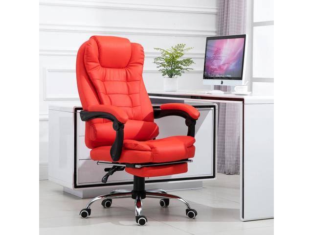 HOMCOM Reclining PU Leather Executive Home Office Chair with Footrest - Red