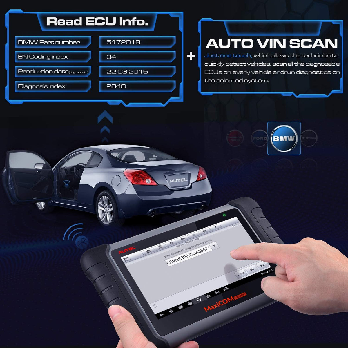 Autel MaxiCOM MK808BT Car Diagnostic Scan Tool, 2022 Newest Upgraded Ver. of MK808, MX808, All Systems Diagnosis & 28+ Services, ABS Bleed, Oil Reset, EPB, SAS, DPF, BMS, Throttle, Injector Coding