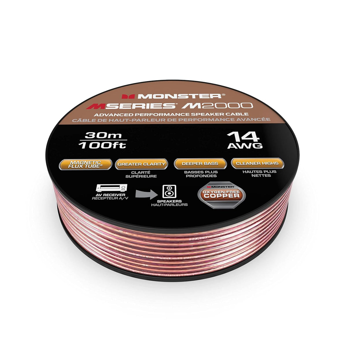 Monster Compact High Performance XP Speaker Wire Cable Spool - Oxygen-Free Copper Speaker Cable - [100 FT] [14 Gauge AWG]