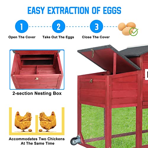 Chicken Coop and Run, Two Story Rabbit Hutch Indoor Outdoor, Wooden Hen House with Nesting Box Rabbit Cage, Ramp, Deep No Leak Pull Out Tray, for Chick, Bunny(Black)
