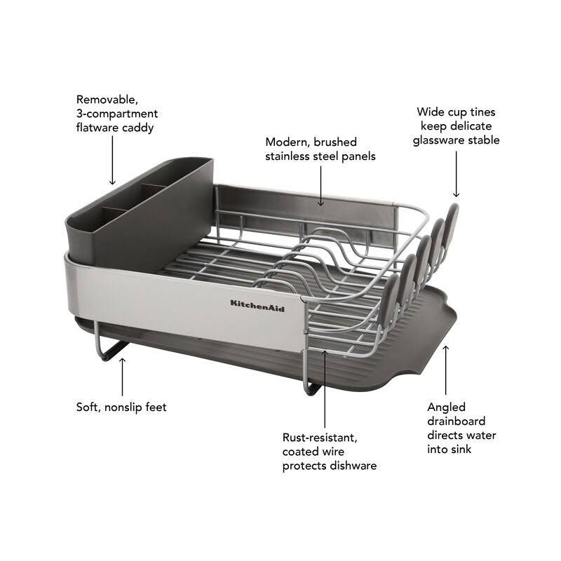 KitchenAid Compact Stainless Steel Dish Rack, 16.06-Inch, Black