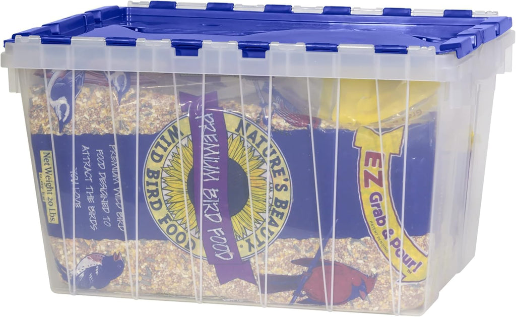 Akro-Mils KeepBox 12 Gallon Storage Container, Nesting and Stackable Plastic Storage Box with Lid Attached, Clear Tote for Garages, Closets, and Moving, 21-1/2 x 15 x 12-1/2, Clear/Blue, 6-Pack