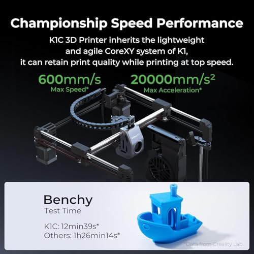 Creality K1C 3D Printer, 600mm/s High-Speed Auto Leveling Clog-Free Robust Direct Extruder K1 SE Upgraded 3D Printer with AI Camera 300??C Printing Silent Mode Support Carbon Fiber Filaments