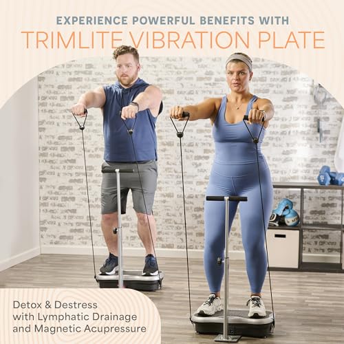 Lifepro TrimLite Vibration Plate Exercise Machine with Handlebars ?C Whole Body Vibration Machine, Ideal Lymphatic Drainage Massager ?C 99 Speed Levels, Bluetooth Speaker, Resistance Bands & Remote
