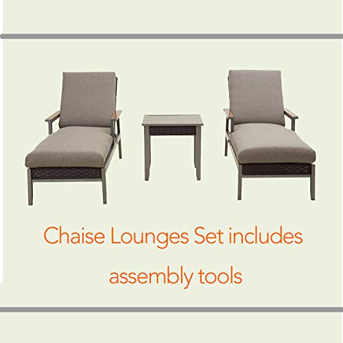 LOKATSE HOME Outdoor Patio Chaise Lounge Chair Cushion Furniture Reclining Adjustable with Armrest for Pool, Deck or Yard, Dark Gray