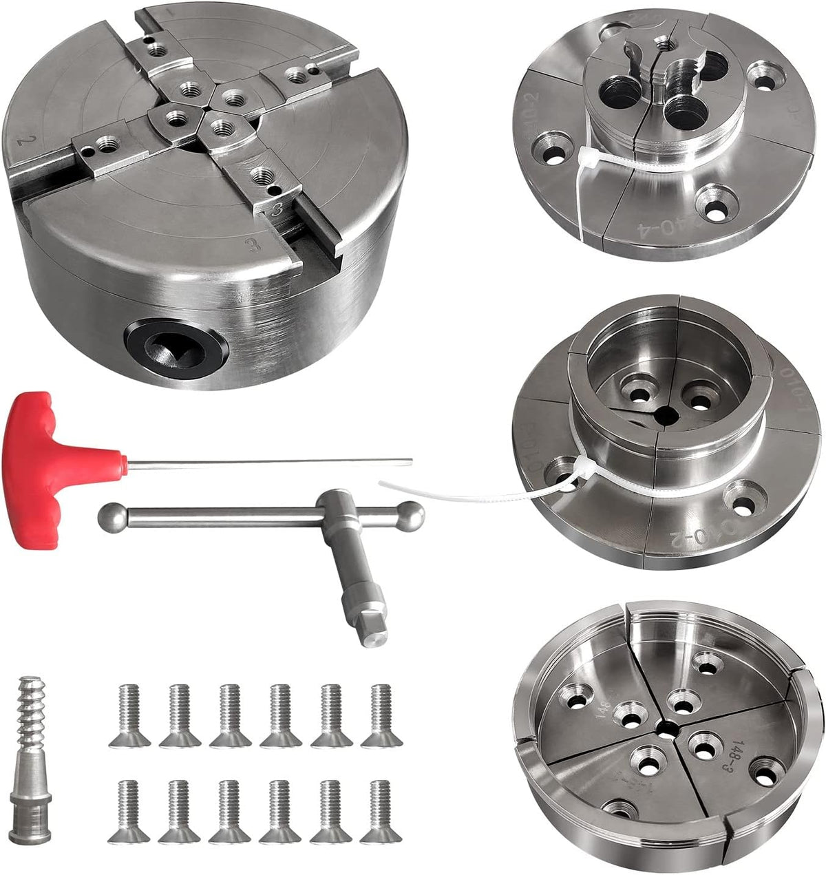 4 Inch Wood Lathe Chuck Set 1 x 8 tpi, Self Centering 4 Jaw Wood Turning Chuck