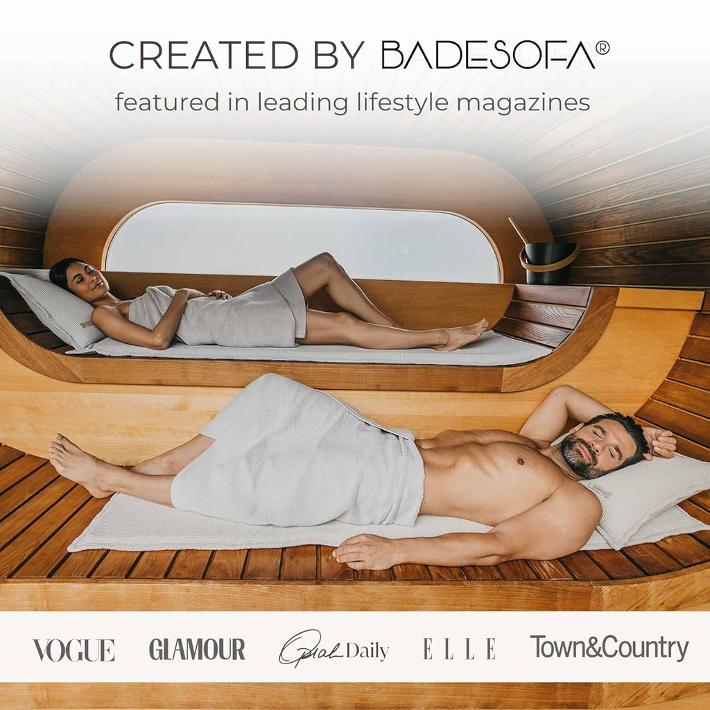 SAUNASOFA? Sauna Mat & Pillow Set ?C 2 Seater Sauna seat Cushion with Pillow ?C Heat-Resistant Sauna kit for Infrared & Finnish saunas in Grey