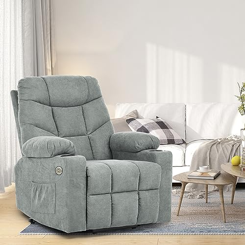 YITAHOME Power Lift Recliner Chair, Modern Fabric Recliner Chair with Massage and Heat, Spacious Seat, USB Ports, Cup Holders, Remote Control, Suitable for Living Room Dark Grey2