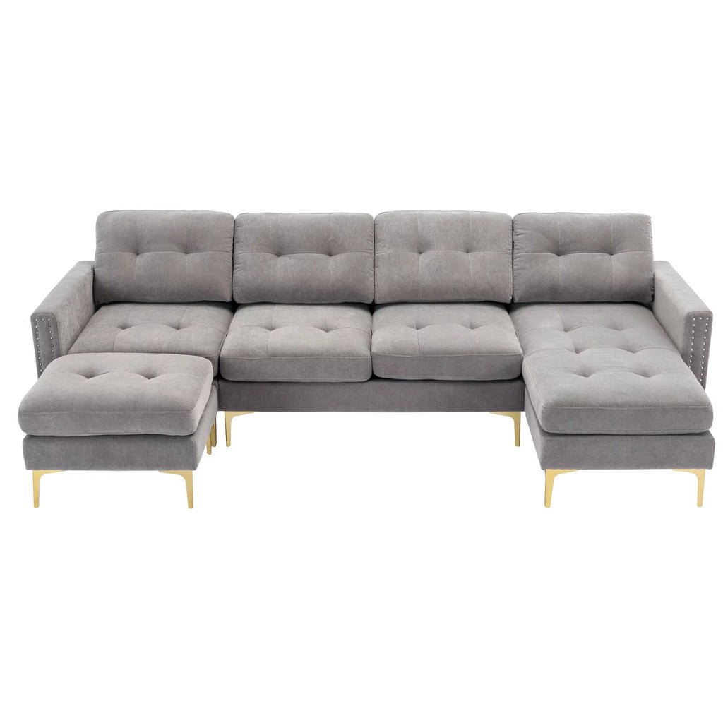 Soges U-Shaped Sectional Sofa with Ottoman, Convertible Couch for Living Room, 5 Seater Sofa, Gray, 110x54
