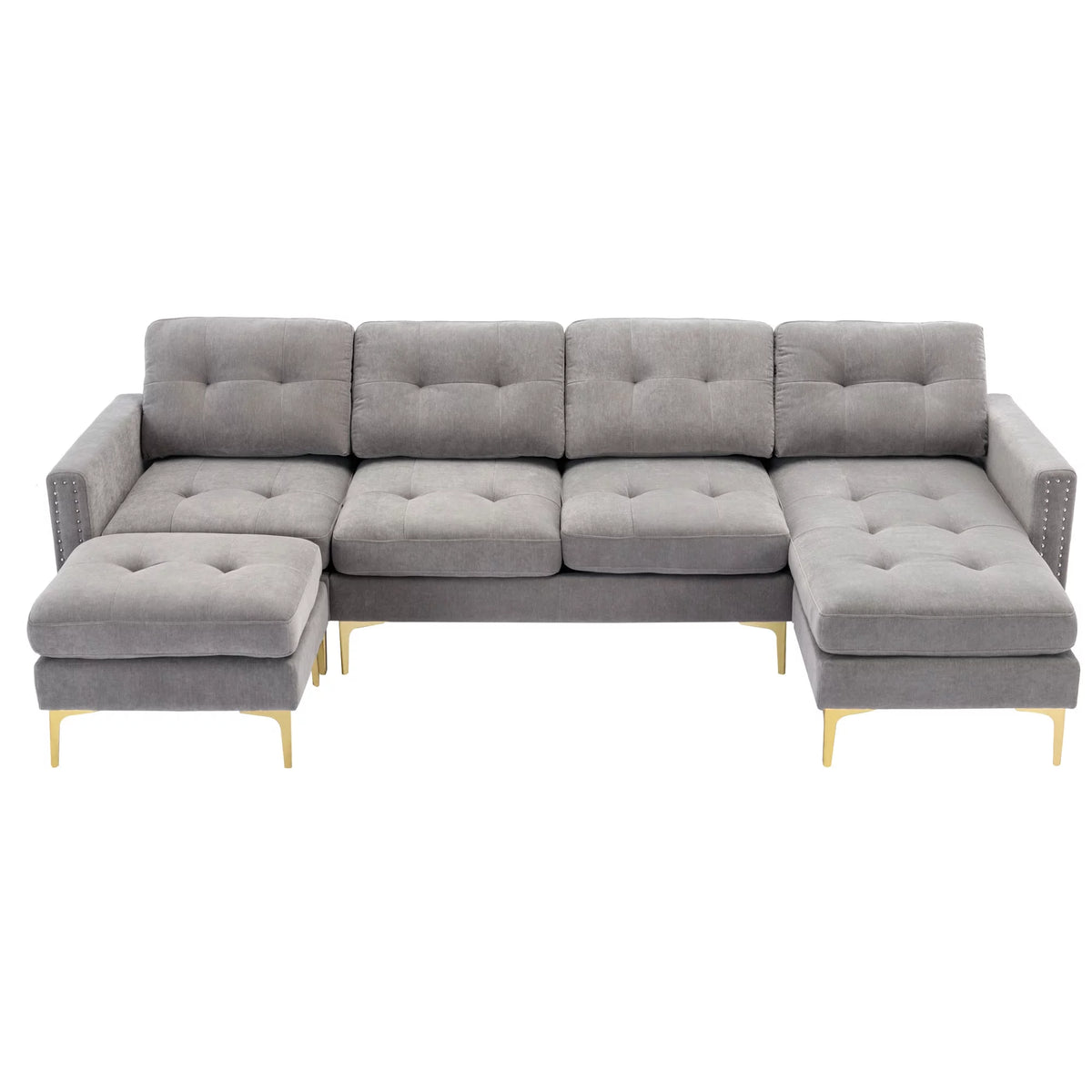 Soges U-Shaped Sectional Sofa with Ottoman, Convertible Couch for Living Room, 5 Seater Sofa, Gray, 110x54