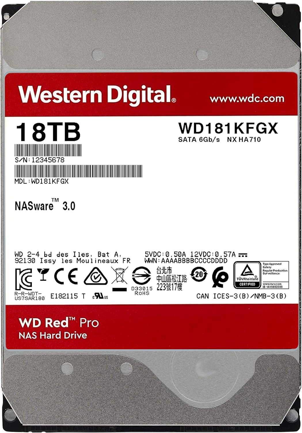 Western Digital 4TB WD Red Pro NAS Internal Hard Drive HDD - 7200 RPM, SATA 6 Gb/s, CMR, 256 MB Cache, 3.5 - WD4003FFBX